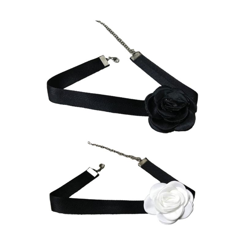 Soft Sext Choker Tie Cravat Flower Choker Women Black Cloth-Flower Collar Choker Necklace for Girls Accessories for Teen