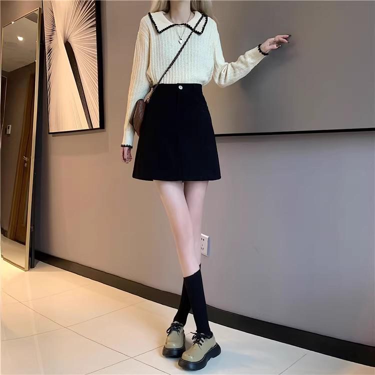Women's Plus Size High Waist Coffee Corduroy A-Line Skirt - Slimming Anti-Exposure Short Skirt for Fall/Winter