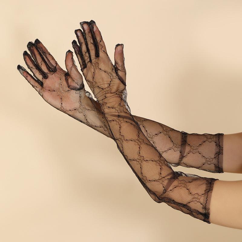 Fashion Thin Bridal Etiquette Gloves Stage Feather Sleeves Long Stretchy Elbow Tulle Opera Gloves Costume Evening Party Gloves