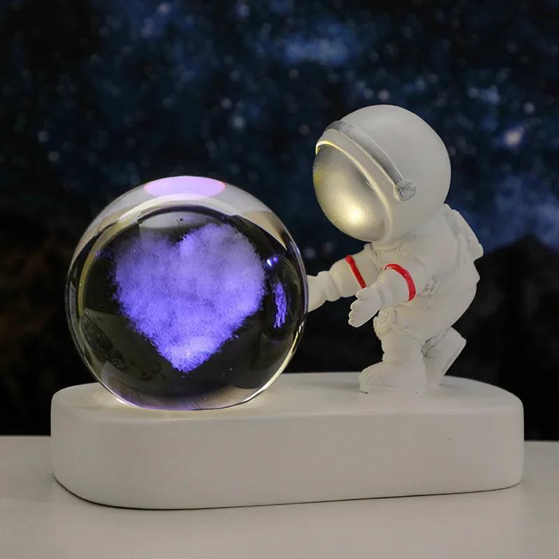 Astronaut Creativ 3D Minge de Cristal Led Lumină de noapte pentru Dormitor Copii Planetă Spațiu Lampă Sistem Solar USB Cadou de Crăciun pentru copii
