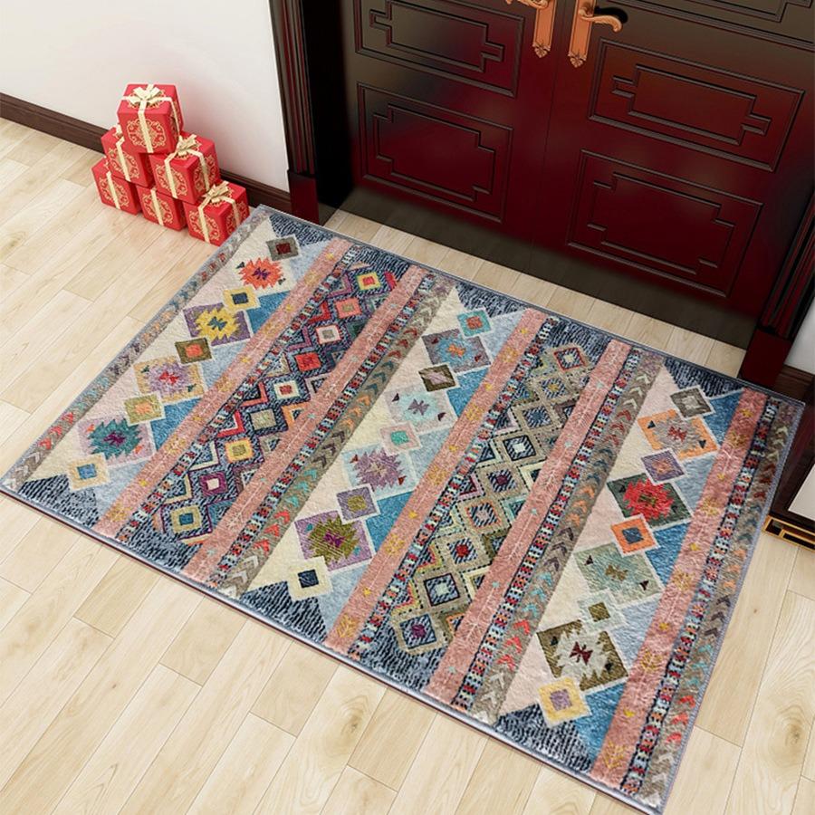Vintage Ethnic Style Door Mat With Persian Floral Geometric Patterns NonSlip Retro Entrance Rug For Families Home Decor