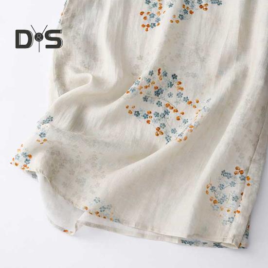 Vestido Midi Cheongsam Qipao Vintage com Estampa Floral para Mulheres Solto Manga Curta Estilo Chinês com Bolsos para Casamento