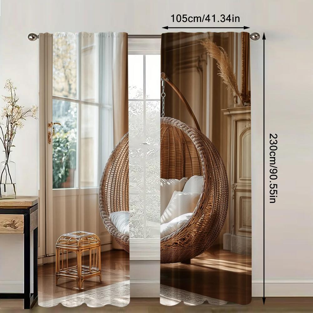 2pc,  Window Drapes Basket 100% Polyester,Without Electricity Wall Decor for Indoor Use