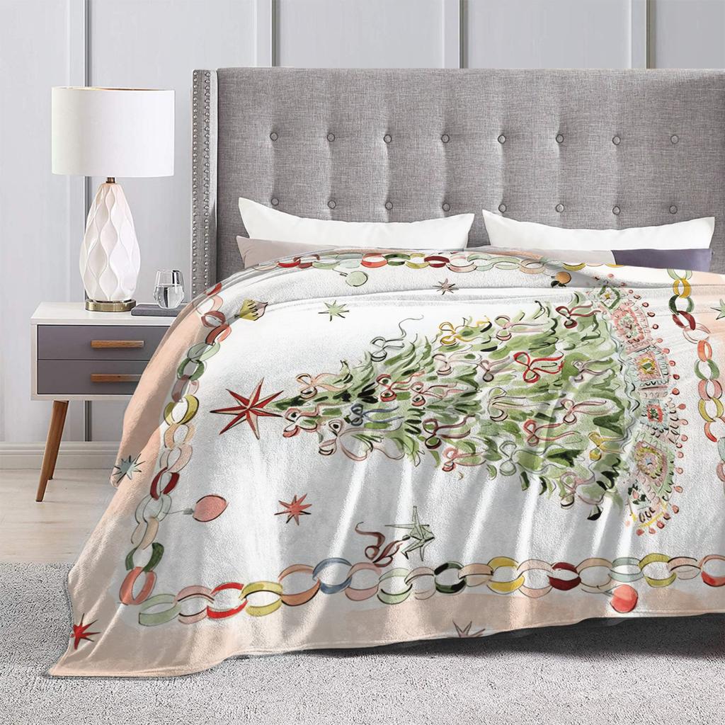 Border Painting Art Xmas Tree Flannel Blanket Winter Super Soft Throw Blanket for Child Couch Bed Funny Bedspread Sofa Bed Cover