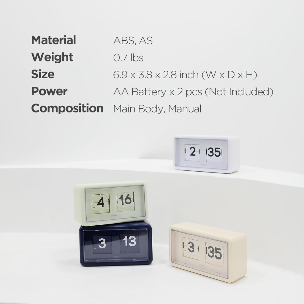 Mooas Newtro Flip Clock, Retro Design Auto Flip Clock, Battery Operated, AM/PM Display, Perfect for Home Decoration, Suitable for Home, Office, School