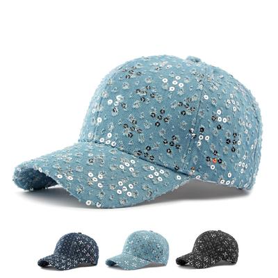 Fashion Sequin Hat Women's Denim Rip Hard Top Baseball Cap