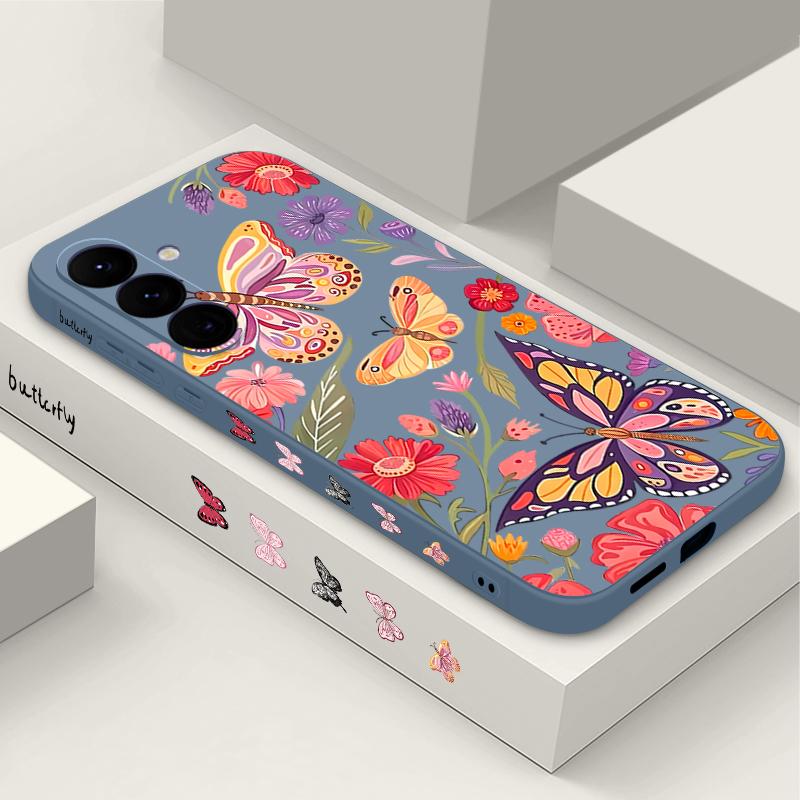 Butterfly Flower Phone Case For Samsung Galaxy A56 A17 A26 A16 A36 A55 A54 A53 A15 S24 S25 FE S25 S22 S23 Ultra Plus Lanyard Soft Cover