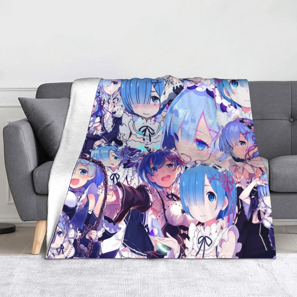 Rem Emilia Re:ZERO Flanell-Kuscheldecken Starten das Leben in Anderen Welten Anime-Decke für Sofa Couch Warmes Schlafzimmer Steppdecke