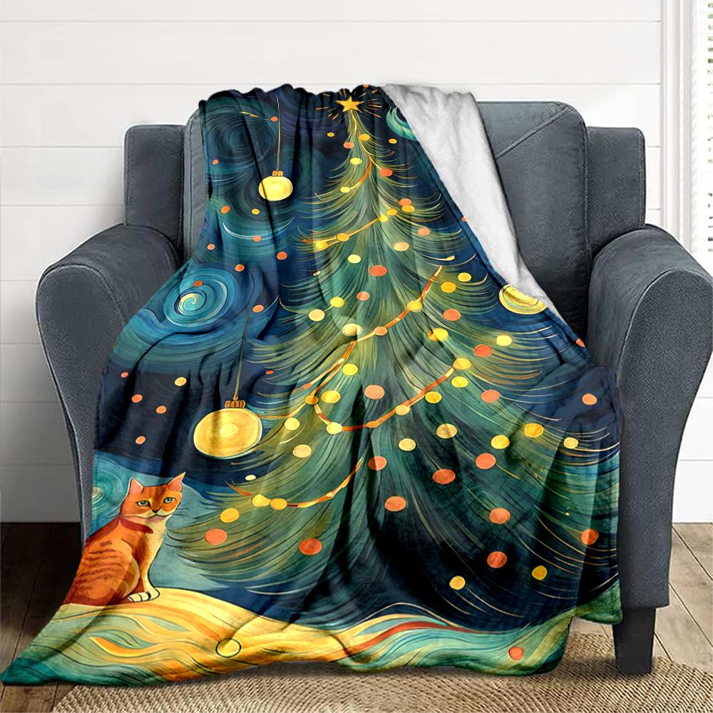1pc Christmas Cat Blanket, Lightweight Flannel Throw Blanket for Sofa, Bed, Travel, Camping, Living Room, Office, Couch, Chair, and Bed