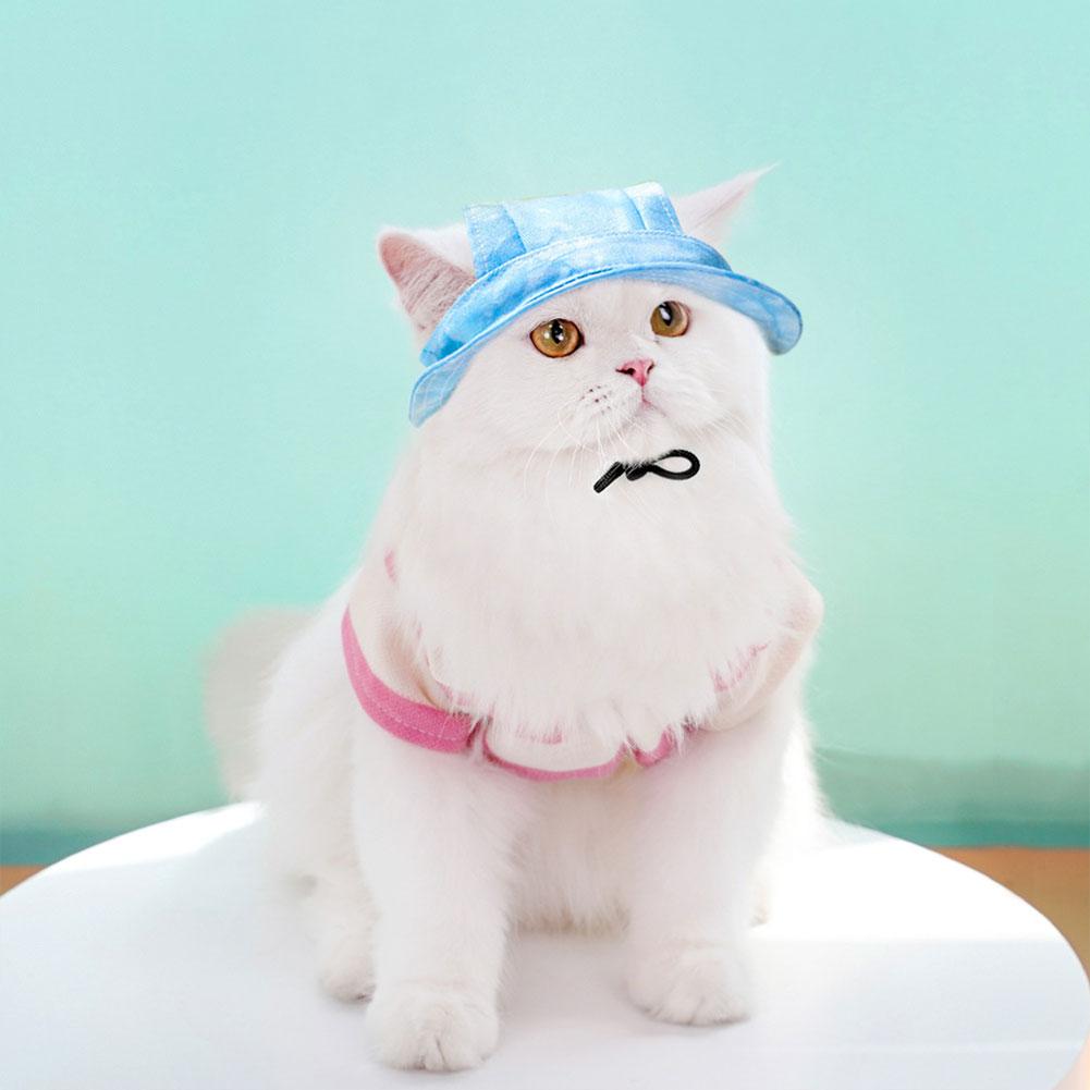 Cute Pet Sun Hat Cat Sun Hats for Dog Baseball Cap Round Brim Cat Hat Bucket Hat OPet Caps with Ear Holes Adjustable Drawstring