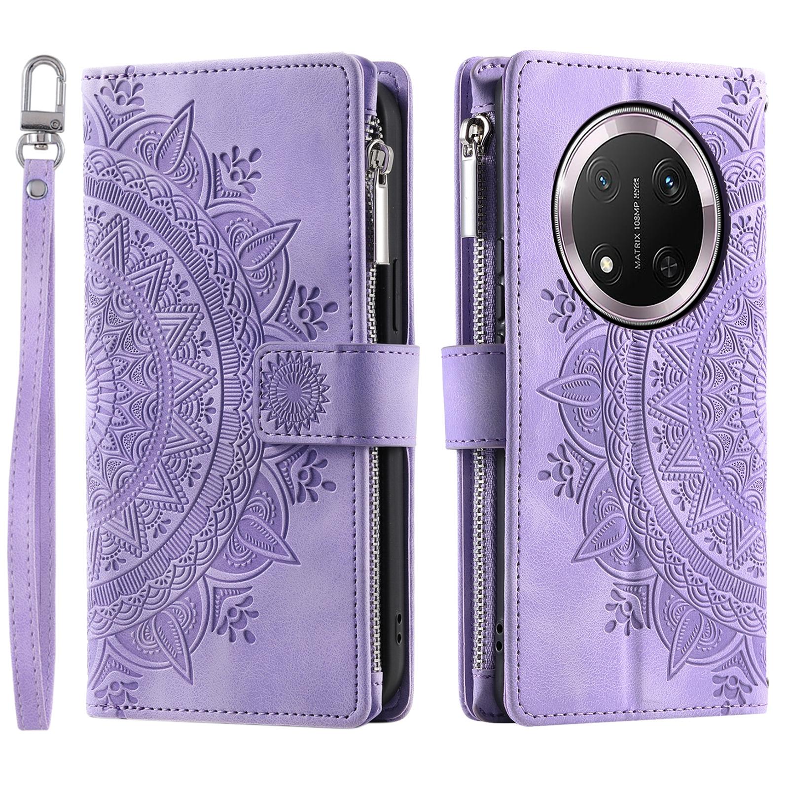 

Style 006 For Honor Magic7 Lite 5G/X9c 5G/X60 Pro 5G Wallet Case PU Leather Phone Cover Mandala Flower Pattern Purple