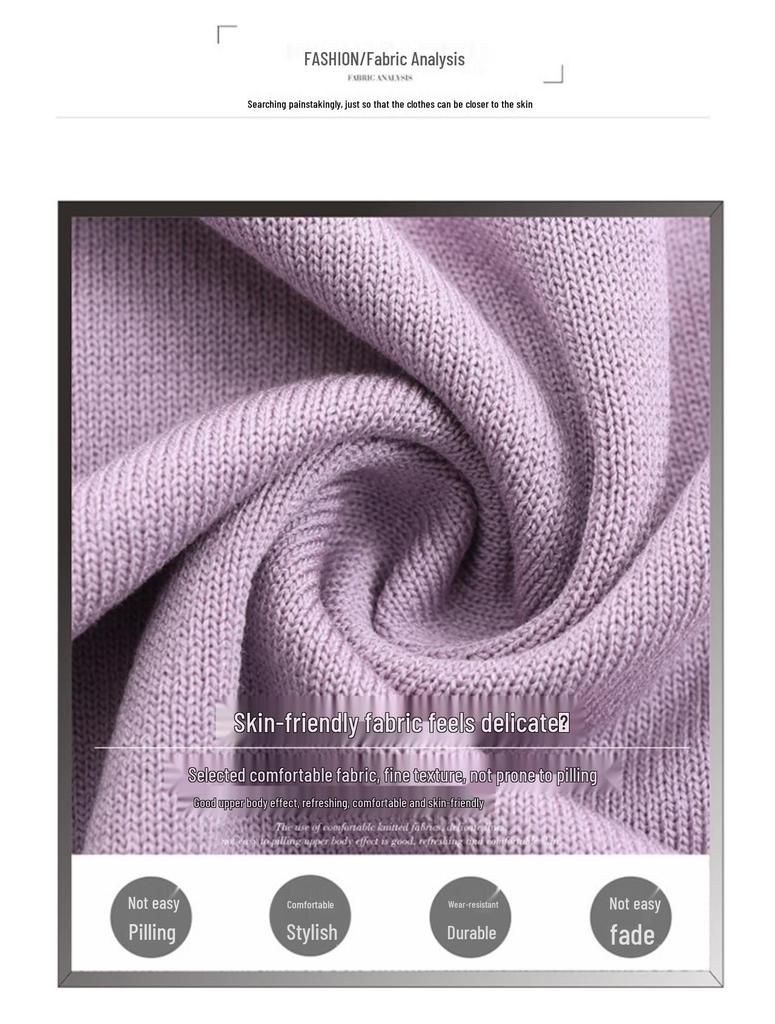 Chic Plus Size Round Neck Sweater for Middle-Aged Women - Comfortable 3/4 Sleeve Knitwear