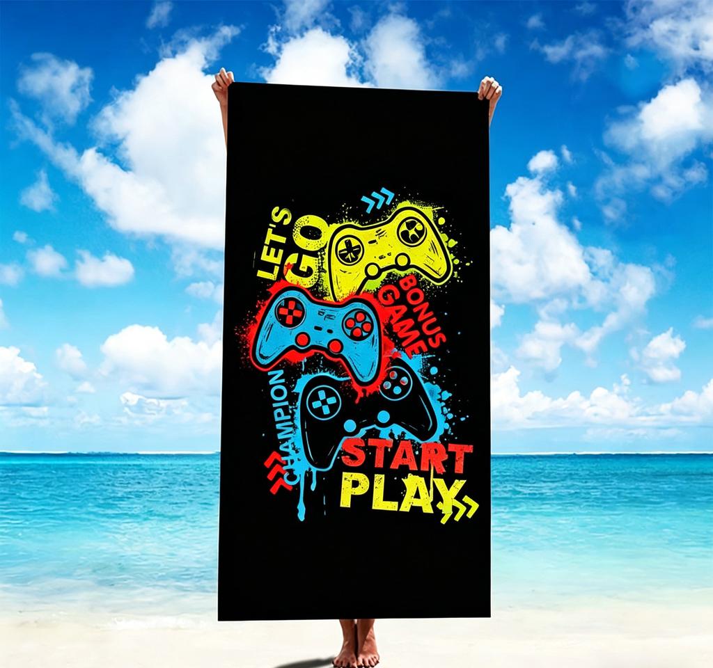 Asciugamano da Spiaggia Grande per Gamer Estivo Asciugamano Oversize per Piscina Stampa Controller Videogioco Microfibra Senza Sabbia Asciugamano da Bagno Regalo