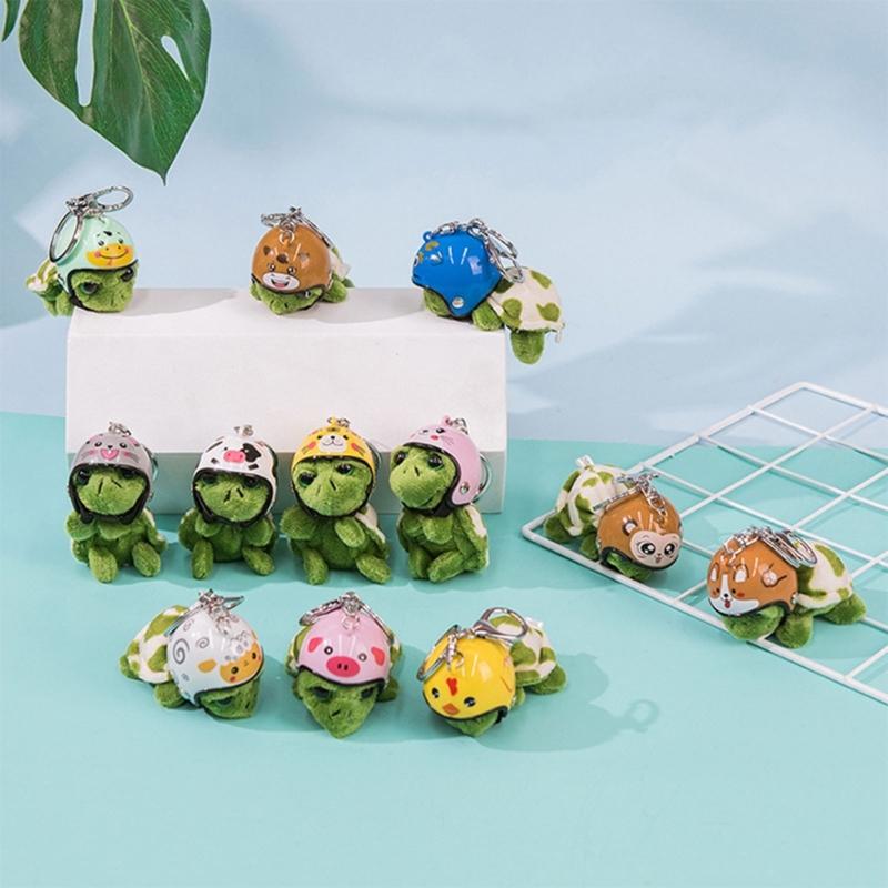 Fashion Lovely Plush Helmet Turtle Keyholder Cute Animal Keychain Bag Charm Pendant Toy Car Keyring Jewelry Party Gift