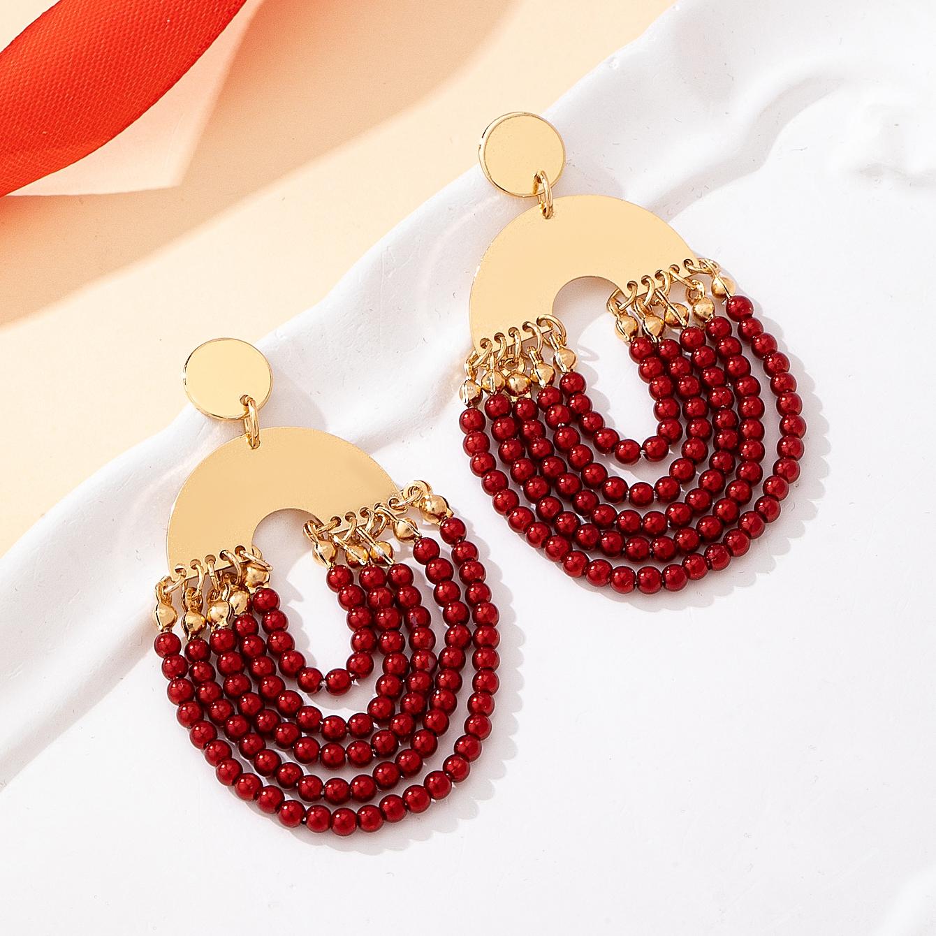 

Women s Earrings, Elegant and Fashionable Faux Pearl Handmade Beaded Earrings in European Style, Suitable for Daily Wear and Parties червоний