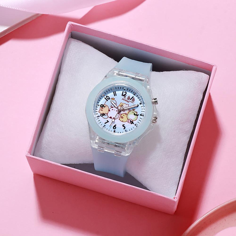 Kolip Children s Watch Cartoon Cute Translucent Luminous Silicone LED Watch Light blue