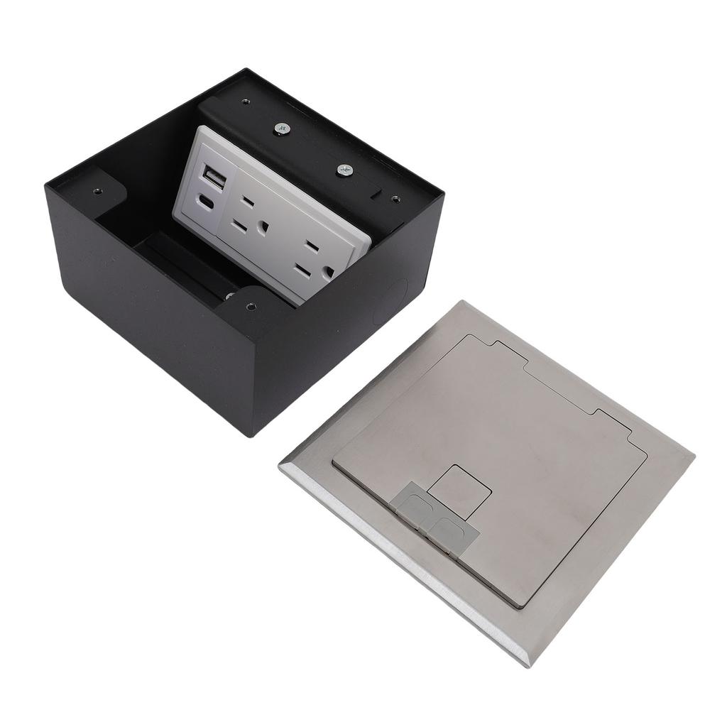 Recessed Floor Outlet 2 X 3 Prong and USB A USB C Port Silver Water Proof Stainless Steel Concealed Floor Socket