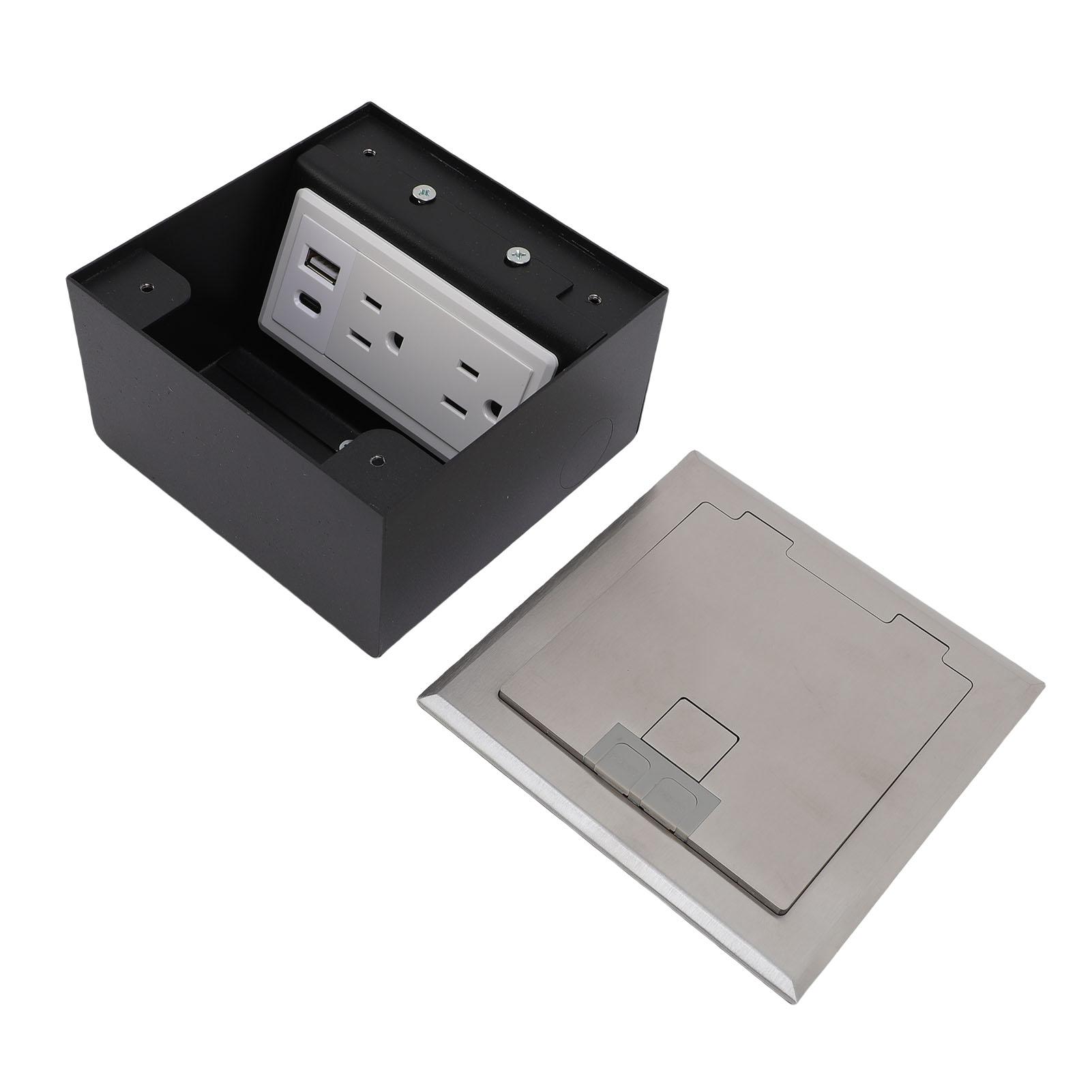 

Recessed Floor Outlet 2 X 3 Prong and USB A USB C Port Silver Water Proof Stainless Steel Concealed Floor Socket