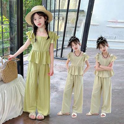 Terug Naar School Outfits Zomer Vest+Broek 2 Delige Kinder Sets 42 -14 Jaar Tiener Meisjes Casual Groene Sets Koreaanse Stijl Sets