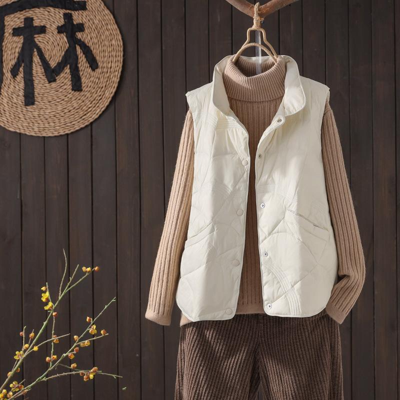Autumn and Winter Auspicious Cloud White Duck Down Light and Warm Down Vest Women's Stand-up Collar Loose Sleeveless Short Coat