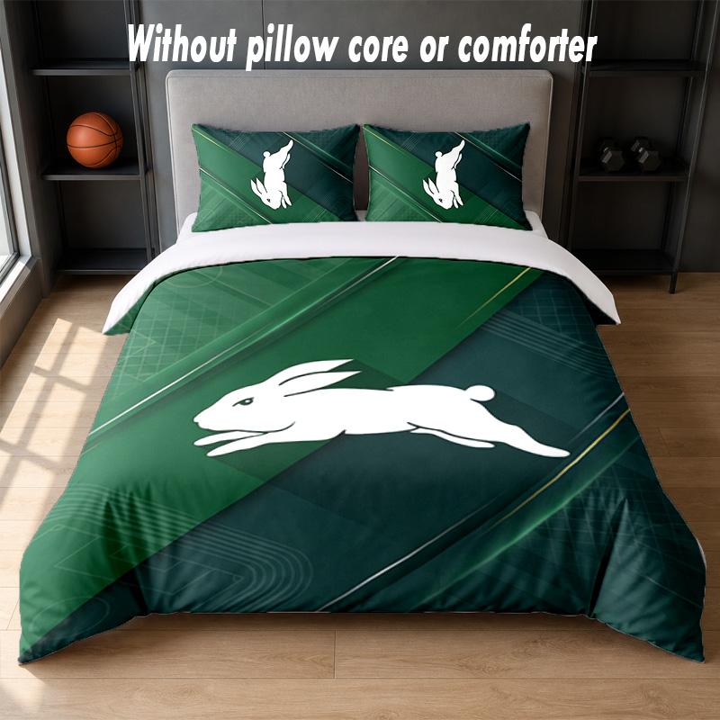 South Sydney Rabbitohs Design Set Biancheria da Letto 1 Copripiumino + 2 Federe Morbido Traspirante Biancheria da Letto per la Casa