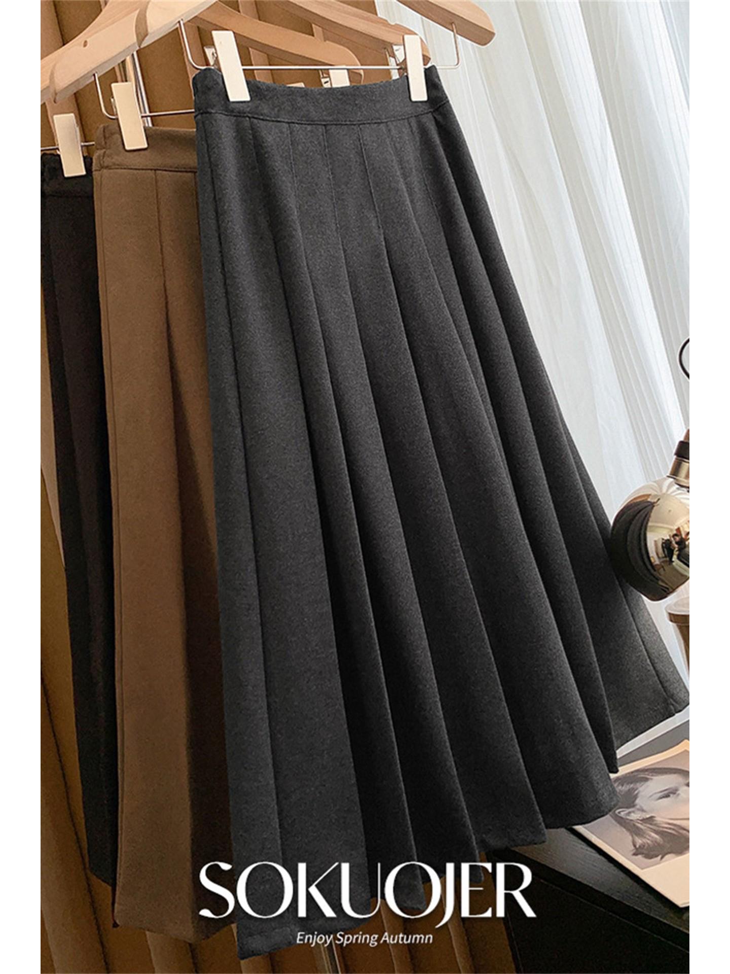 

Plus Size Women s Grey Wool Blend High Waist A-Line Pleated Skirt - Petite Mid-Length, Thickened for Spring/Fall, Slimming Umbrella Design. XL серый