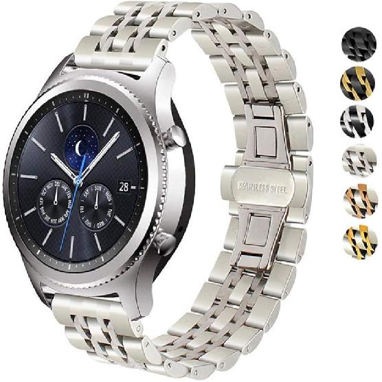 Band Compatible for Galaxy Watch 46mm / Galaxy 3 45mm, 22mm Solid Stainless Steel Metal Replacement Strap for Samsung Gear S3 Frontier/Classic/Moto