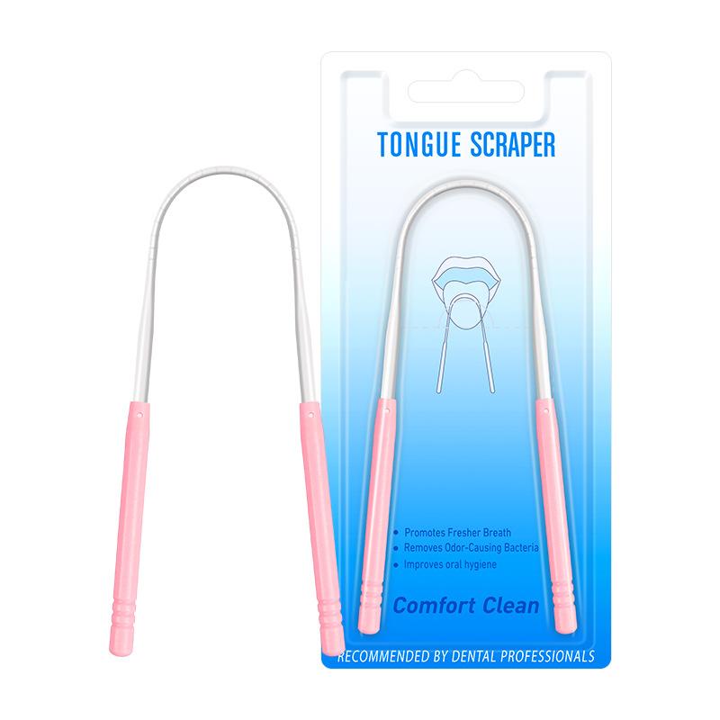 Plastic U-shaped Tongue Scraper with Injection-molded Card, Single Piece In Independent Packaging, Tongue Coating Cleaner
