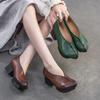 Fashion GKTINOO Spring Autumn Ethnic Style Round Toe High Heels Mom Shoes Cowhide Platform Retro Genuine Leather Pumps Women's Shoes