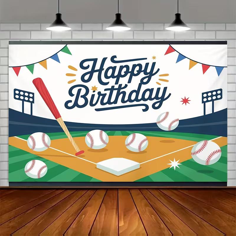 2D Baseball Bat & Ball Birthday Backdrop for Little Boys Birthday Decoration