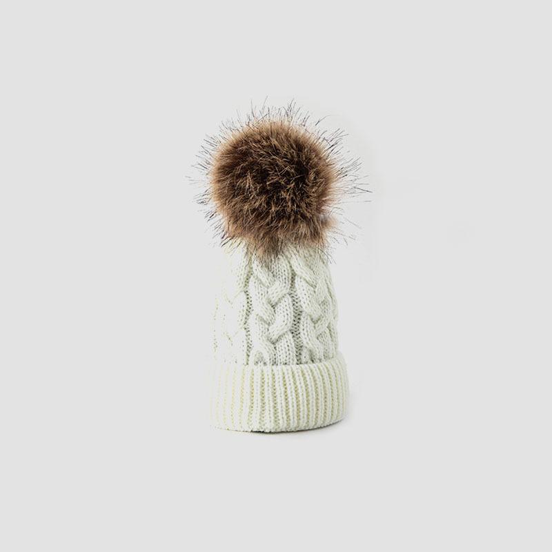 Europe, America, autumn and winter baby wool hat flanged single layer, solid color hairball twist children's knitted hat, spot supply