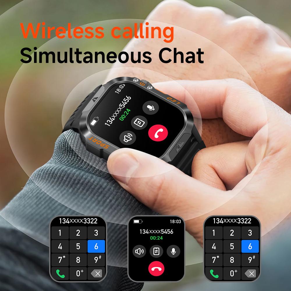 New Outdoor Sports SmartWatch Compass Sleep Monitoring LED Flashlight Heart Rate Blood Oxygen Bluetooth Call Smart Watch Men
