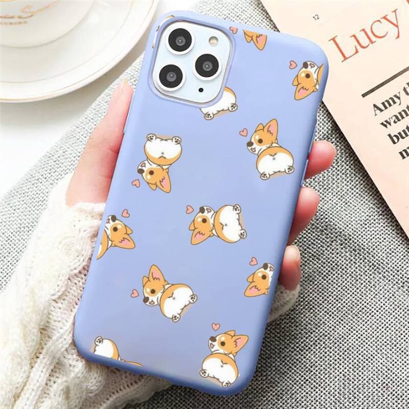 Cute Corgi Butt Animal Puppy Phone Case Candy Color Blue pro iPhone 11 12 13 pro XS MAX 8 7 6 6S Plus X 5S SE 2020 XR