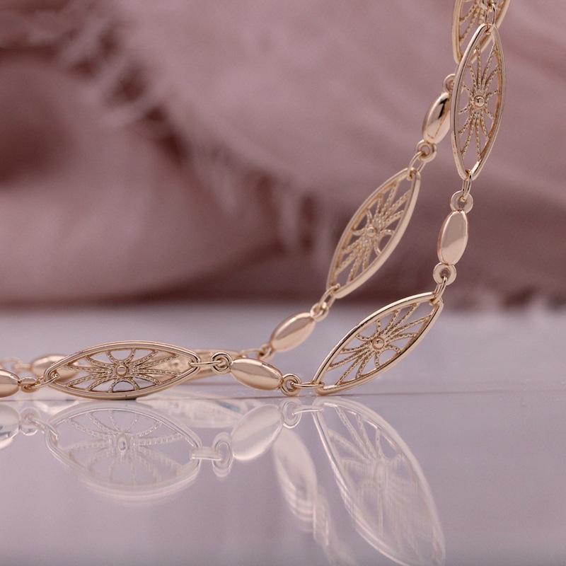 Rose Gold Color Copper Chain Bracelet Necklace Petal Pattern Italian Craft Refined Comfortable To Wear Chain