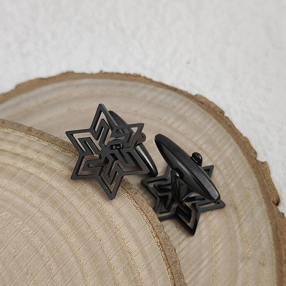 Stainless Steel Cufflinks for mens Hollow Six-pointed Star Cuff Buttons men Gifts Charm Wedding Jewelry Accessories Cuffs Links