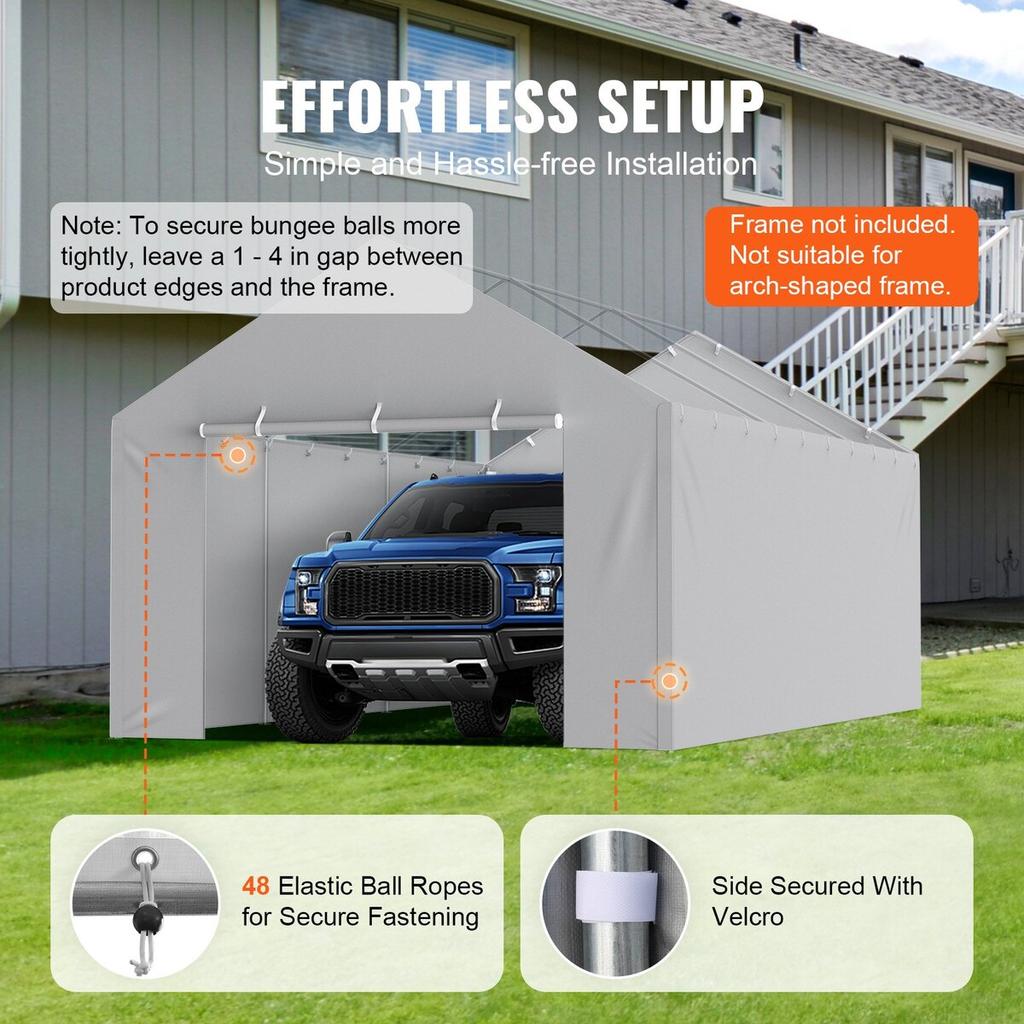 Carport Replacement Canopy Cover Side Wall 12 x 20 ft, Garage Tent Shelter Tarp Heavy-Duty Waterproof & UV Protected, Easy Installation with Ball
