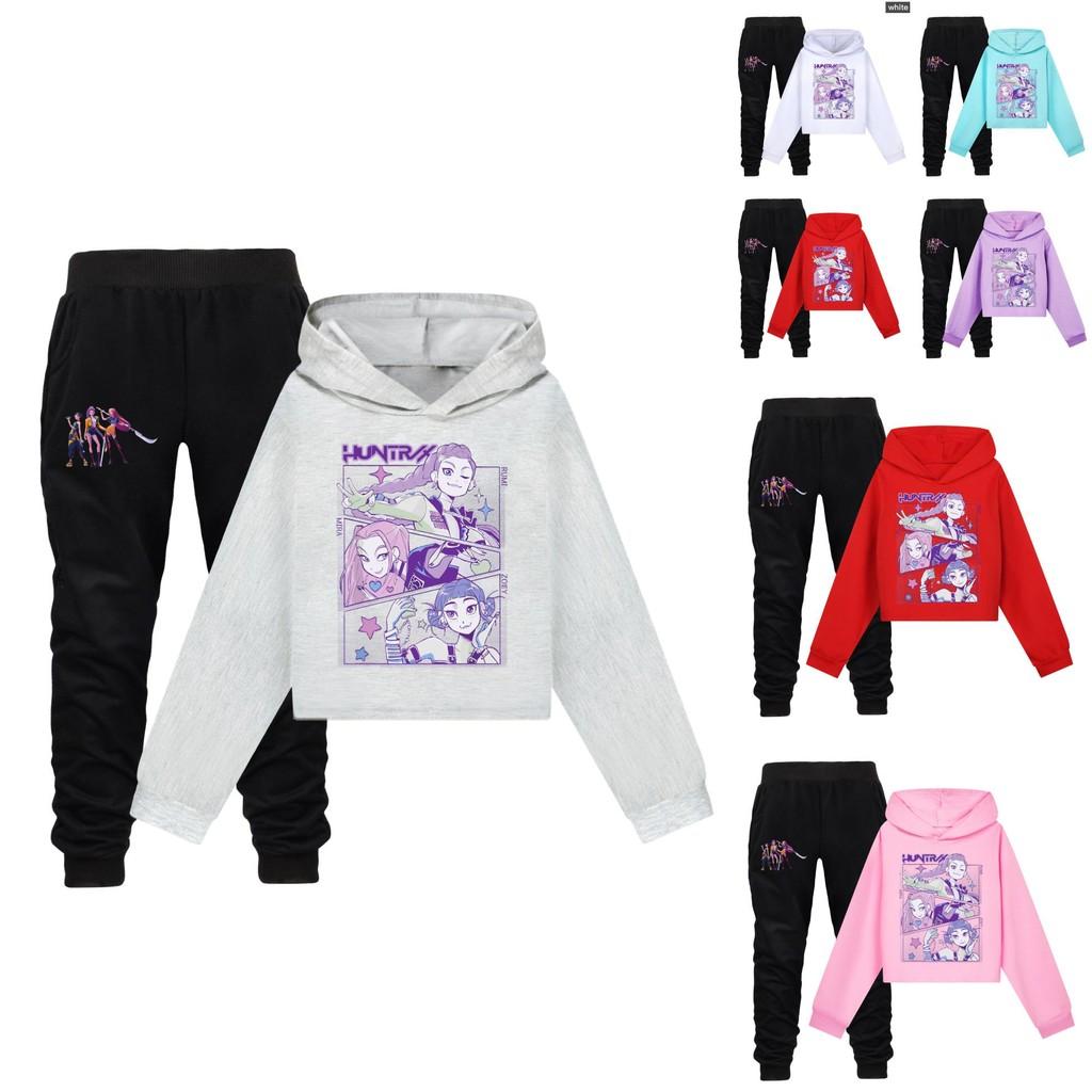 Kpop Demon Hunters Kids Cartoon Hoodie Set With Cotton Material For Casual Wear