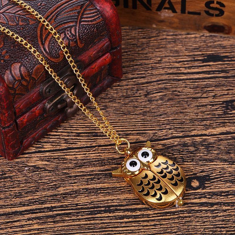 1PC Vintage Creative Owl Pocket Watch Flip Quartz Pocket Watch