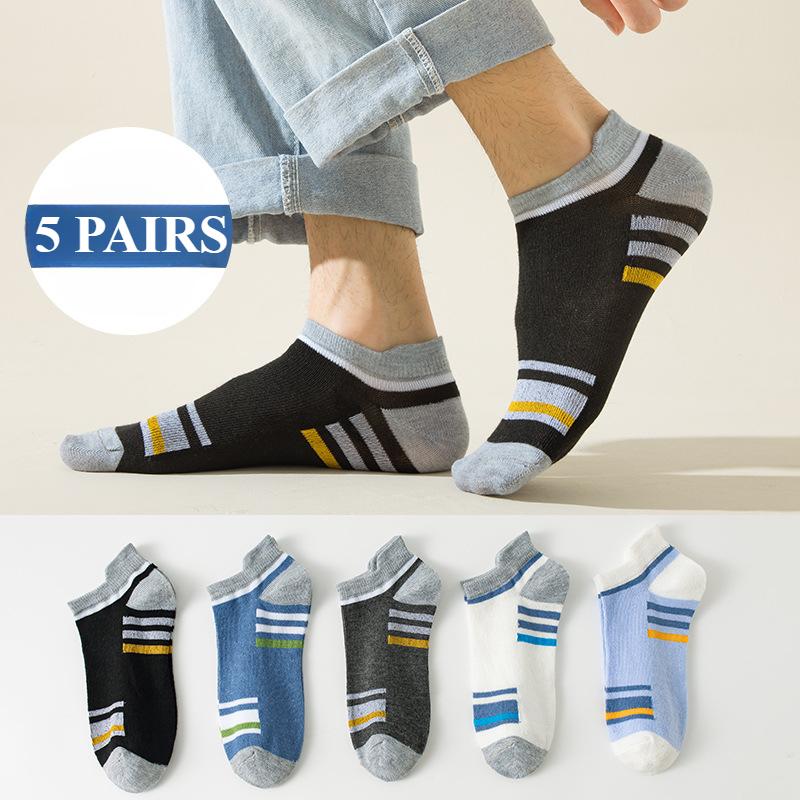 

5 Pairs of Men s Summer Sweat-absorbent Breathable Thin Boat Socks Non-slip Ear Short Tube Sports Socks Invisible Socks 5 Pairs різнокольоровий