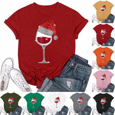 Women's Casual Christmas Printed Short Sleeved Loose Round Neck Pullover Top Top