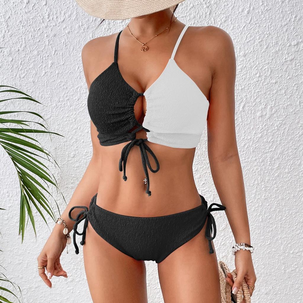 Neuer Bikini Patchwork Sexy Kreuzgurt Bikini Zweiteiliger Badeanzug Mit Trägern Push-Up Bikini Hohe Taille Damen Strand-Badeanzug