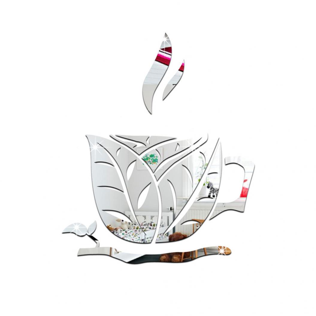 

MIT Creative Coffee Cup Leaf DIY Зеркало Настенное Искусство Наклейка Акриловый Домашний Декор Наклейка серебряный
