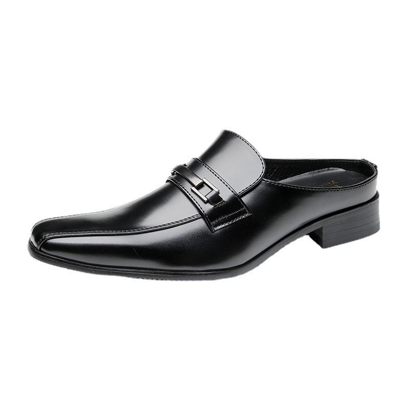 Fashion Summer 2024 New Leather Shoes Men's Breathable Half-leather Slippers Business Formal Shoe Cover Foot One Pedal Lazy Shoes Office