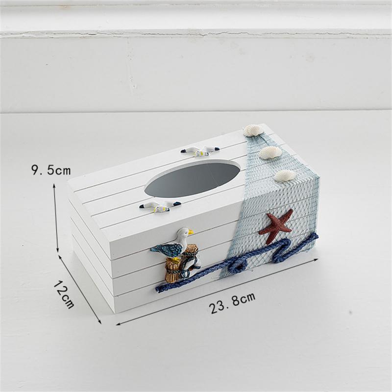 Storage Box 24cm Decorative Creative Wooden Marine Restaurant Storage Organizer Napkin Holder Wood Board Mediterranean-style
