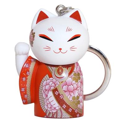 [kimmidoll] Manekineko Keychain Figure, Maneki-neko, Lucky Charm, Good Luck, Financial Fortune, Business Prosperity, Kimono, Japanese Style (HARU)