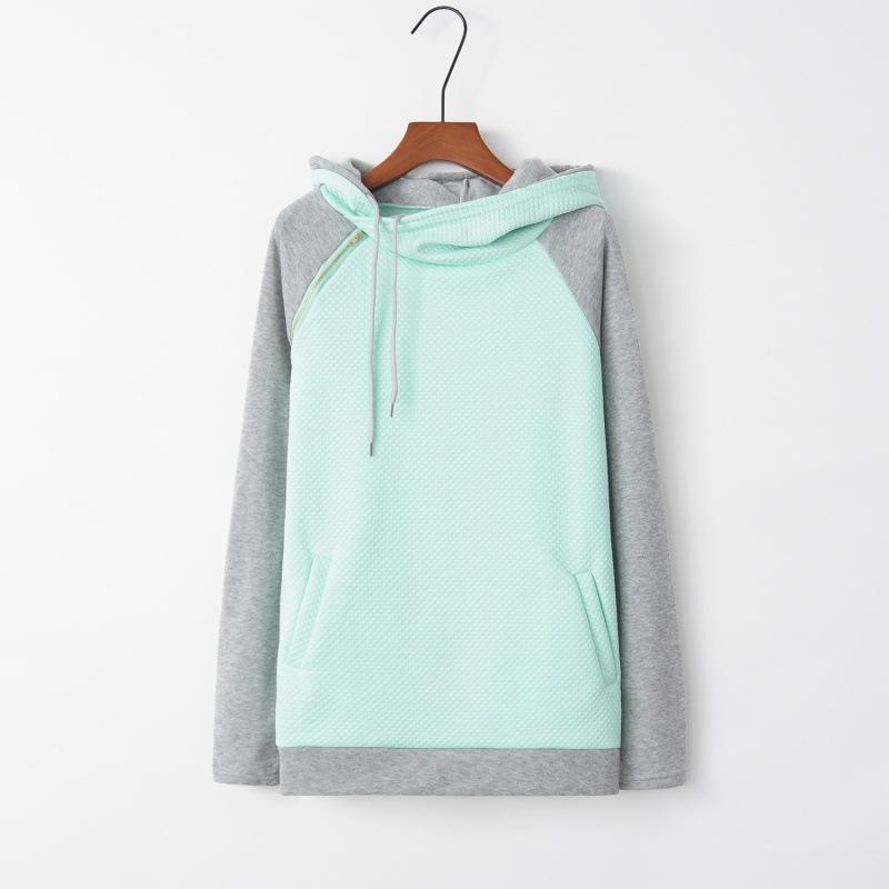 New 2020 Autumn/Winter Women's Patchwork Hooded Zipper Long Sleeve Hoodie, European American Style