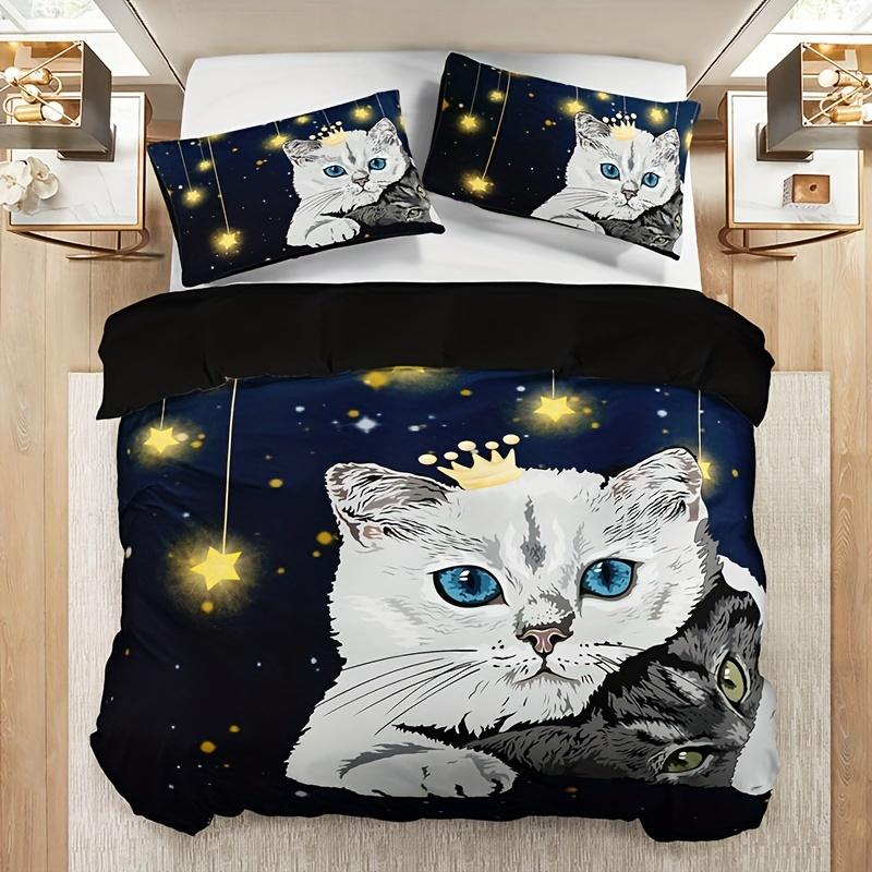 Fashion Duvet Cover Starry Pet Cat Digital Print Bedding Set Soft Comfortable Duvet Cover For Bedroom (Duvet Cover+Pillowcase)