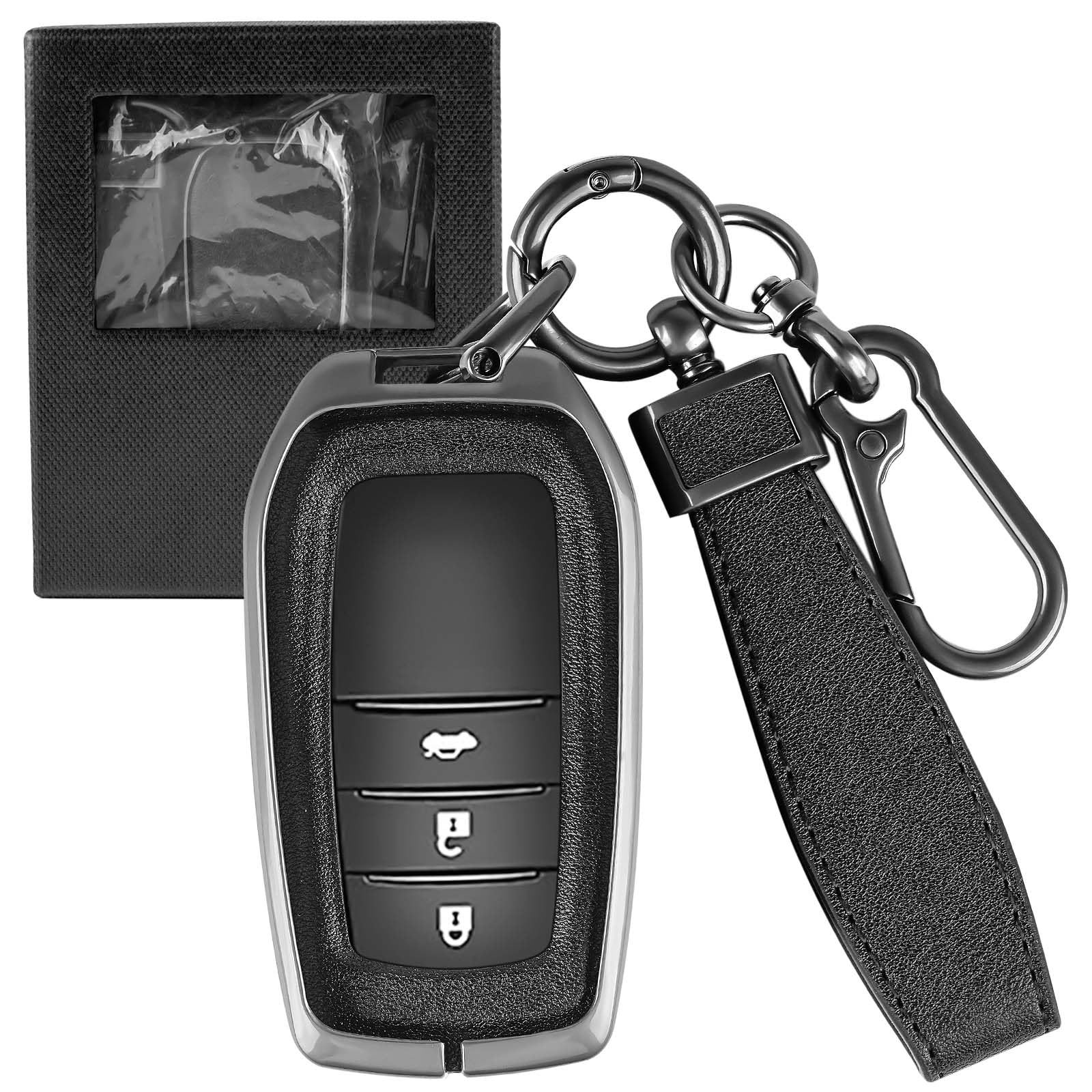 

Genuine Leather Key Case for Toyota with Key Holder, Waterproof, Scratch-Resistant, No Signal Obstruction, чёрный