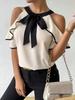 European & American Style Women's Double-layer Short-sleeved Bow Tie Collar Pullover Shirt