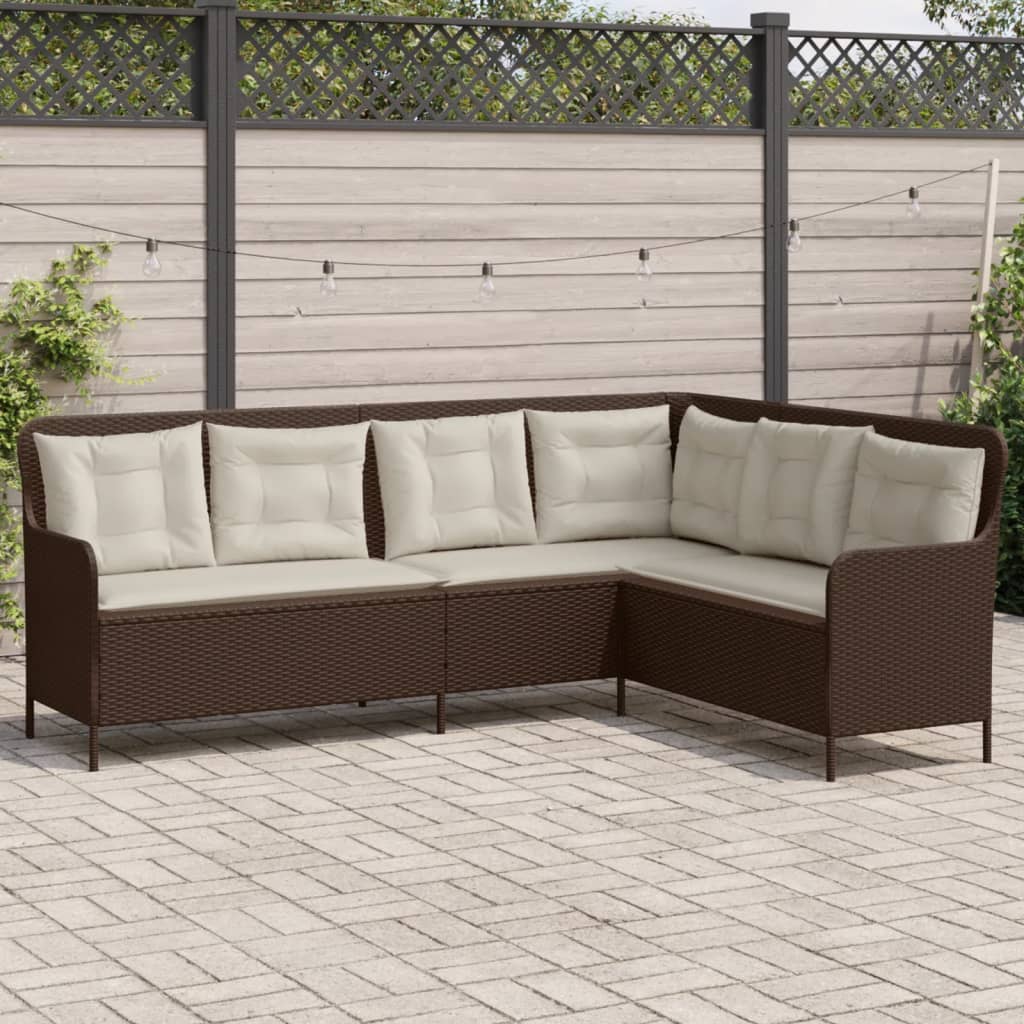 Vidaxl Narożna Sofa Ogrodowa Z Poduszkami, Brązowa, Polirattan